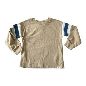 GAP Kids Beige Long Sleeve Tee with Navy and White Stripes - 3T